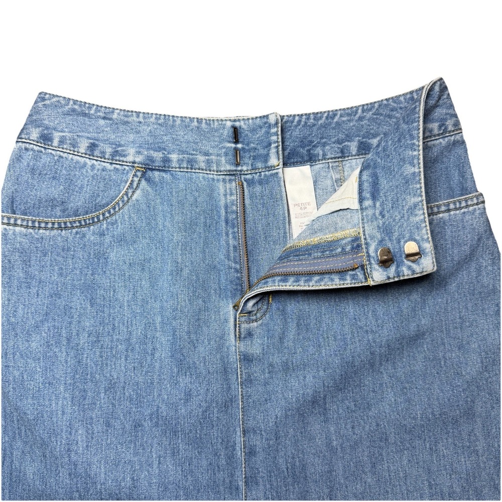 Y2K Liz Claiborne Jean Skirt Denim Midi Rhinestone Petite 4P Boho A-Line Cottage - Picture 4 of 10